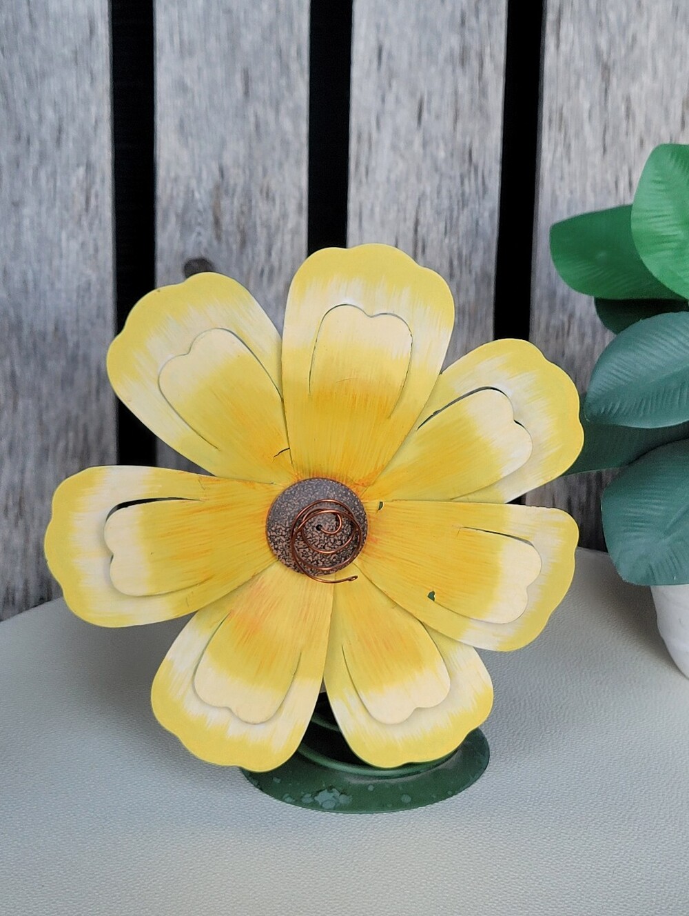 Hand-Painted Yellow Metal Flower Accent -